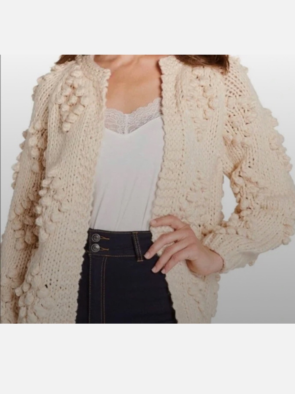 Modcloth Cream Popcorn Knit Cardigan